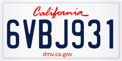 CA license plate 6VBJ931