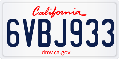 CA license plate 6VBJ933