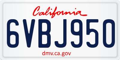 CA license plate 6VBJ950