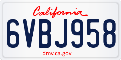 CA license plate 6VBJ958