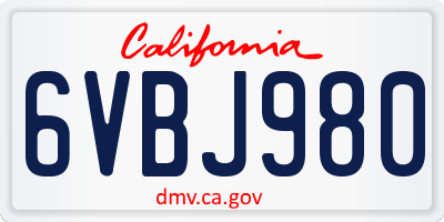 CA license plate 6VBJ980