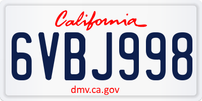 CA license plate 6VBJ998