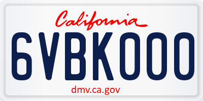 CA license plate 6VBK000