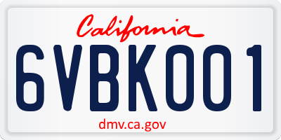 CA license plate 6VBK001