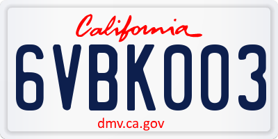 CA license plate 6VBK003