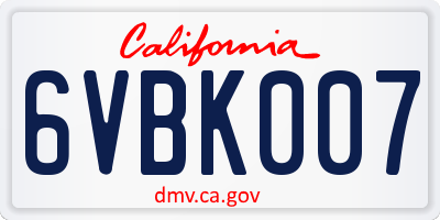 CA license plate 6VBK007