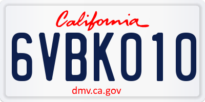 CA license plate 6VBK010