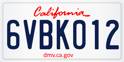 CA license plate 6VBK012