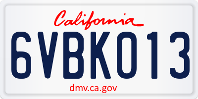 CA license plate 6VBK013