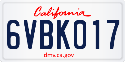 CA license plate 6VBK017