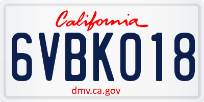 CA license plate 6VBK018