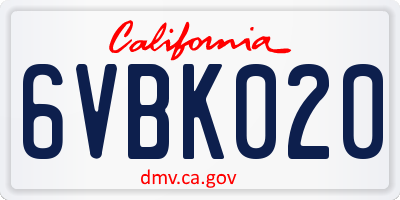 CA license plate 6VBK020