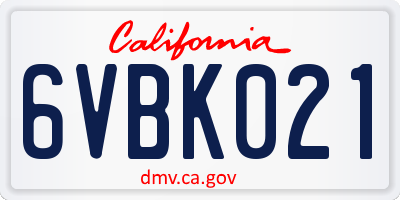 CA license plate 6VBK021