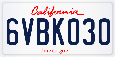 CA license plate 6VBK030