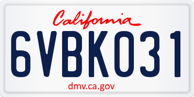 CA license plate 6VBK031