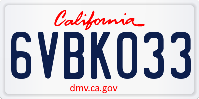 CA license plate 6VBK033