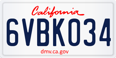 CA license plate 6VBK034