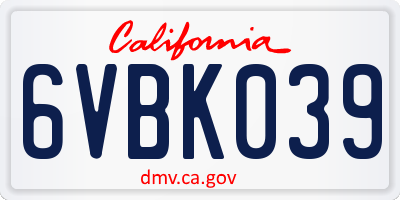 CA license plate 6VBK039