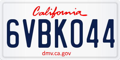 CA license plate 6VBK044
