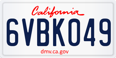 CA license plate 6VBK049