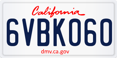 CA license plate 6VBK060