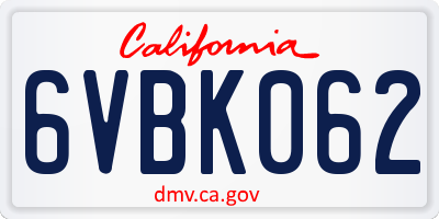 CA license plate 6VBK062