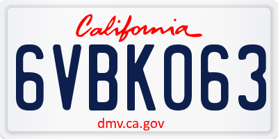 CA license plate 6VBK063