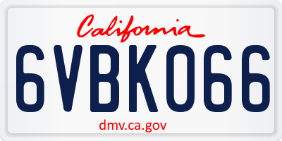 CA license plate 6VBK066