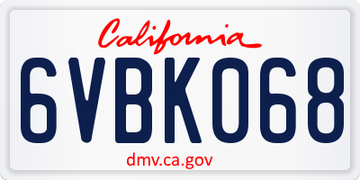 CA license plate 6VBK068