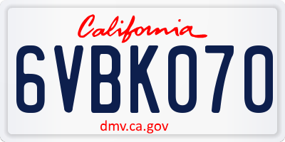 CA license plate 6VBK070