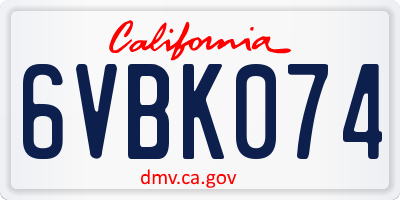 CA license plate 6VBK074