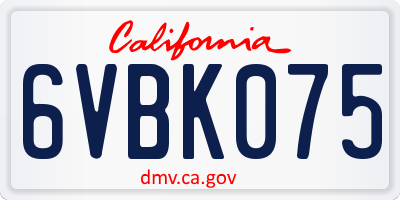 CA license plate 6VBK075