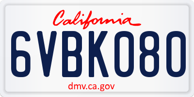 CA license plate 6VBK080