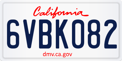 CA license plate 6VBK082