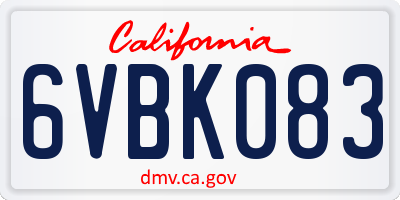 CA license plate 6VBK083