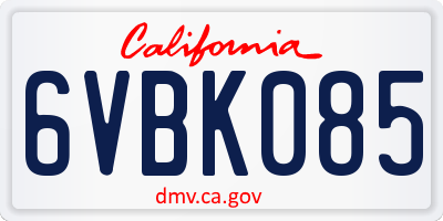 CA license plate 6VBK085