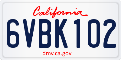 CA license plate 6VBK102