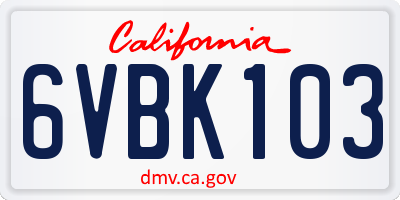CA license plate 6VBK103