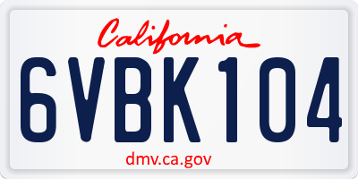 CA license plate 6VBK104
