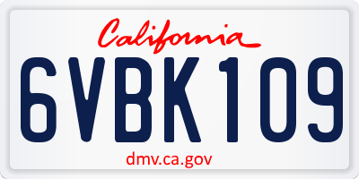 CA license plate 6VBK109