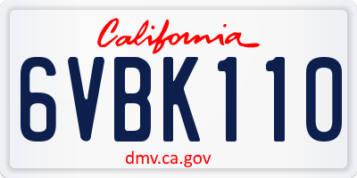 CA license plate 6VBK110