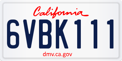 CA license plate 6VBK111