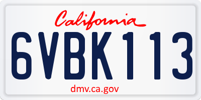 CA license plate 6VBK113