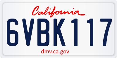 CA license plate 6VBK117