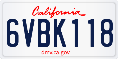 CA license plate 6VBK118