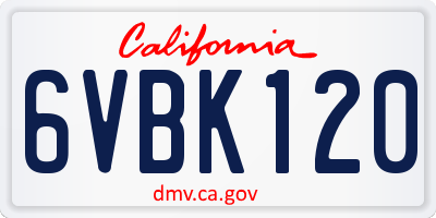 CA license plate 6VBK120