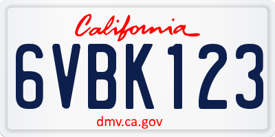 CA license plate 6VBK123