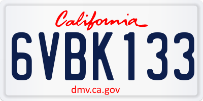 CA license plate 6VBK133