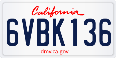 CA license plate 6VBK136