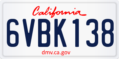 CA license plate 6VBK138